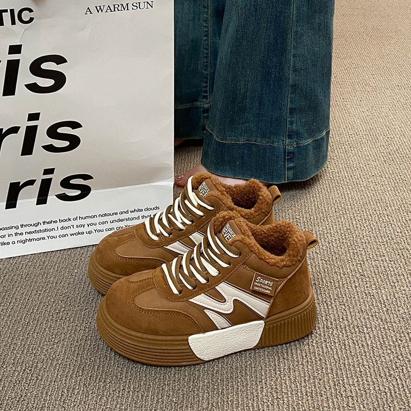 美拉德运动棉鞋女冬季2025爆款真皮加绒保暖高帮板鞋复古雪地棉靴,淘宝优惠券,粉丝福利购,淘宝优惠卷