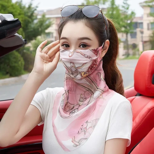 Шелковая медицинская маска, дышащая вуаль, тонкий летний шарф, с защитой шеи, защита от солнца
