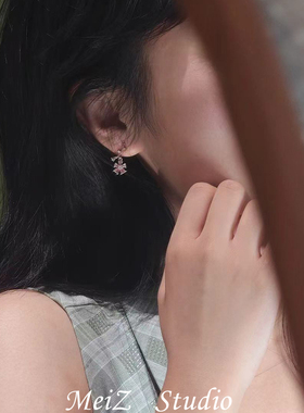 「粉黛粉钻」花朵耳环女小众设计感高级轻奢气质耳钉蚊香盘耳夹