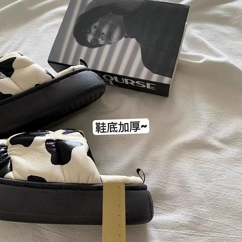 2024年新款棉拖鞋女秋冬INS厚底百搭外穿皮面居家防水毛毛拖鞋女