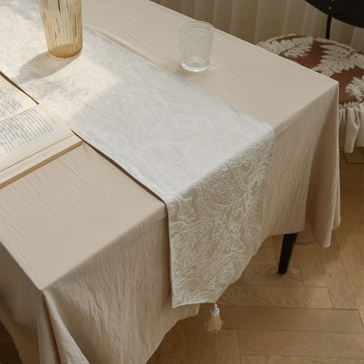 莉娜刺绣桌旗布艺流苏长条形电视柜桌布防尘防水鞋柜盖巾盖布餐桌,淘宝优惠券,粉丝福利购,淘宝优惠卷