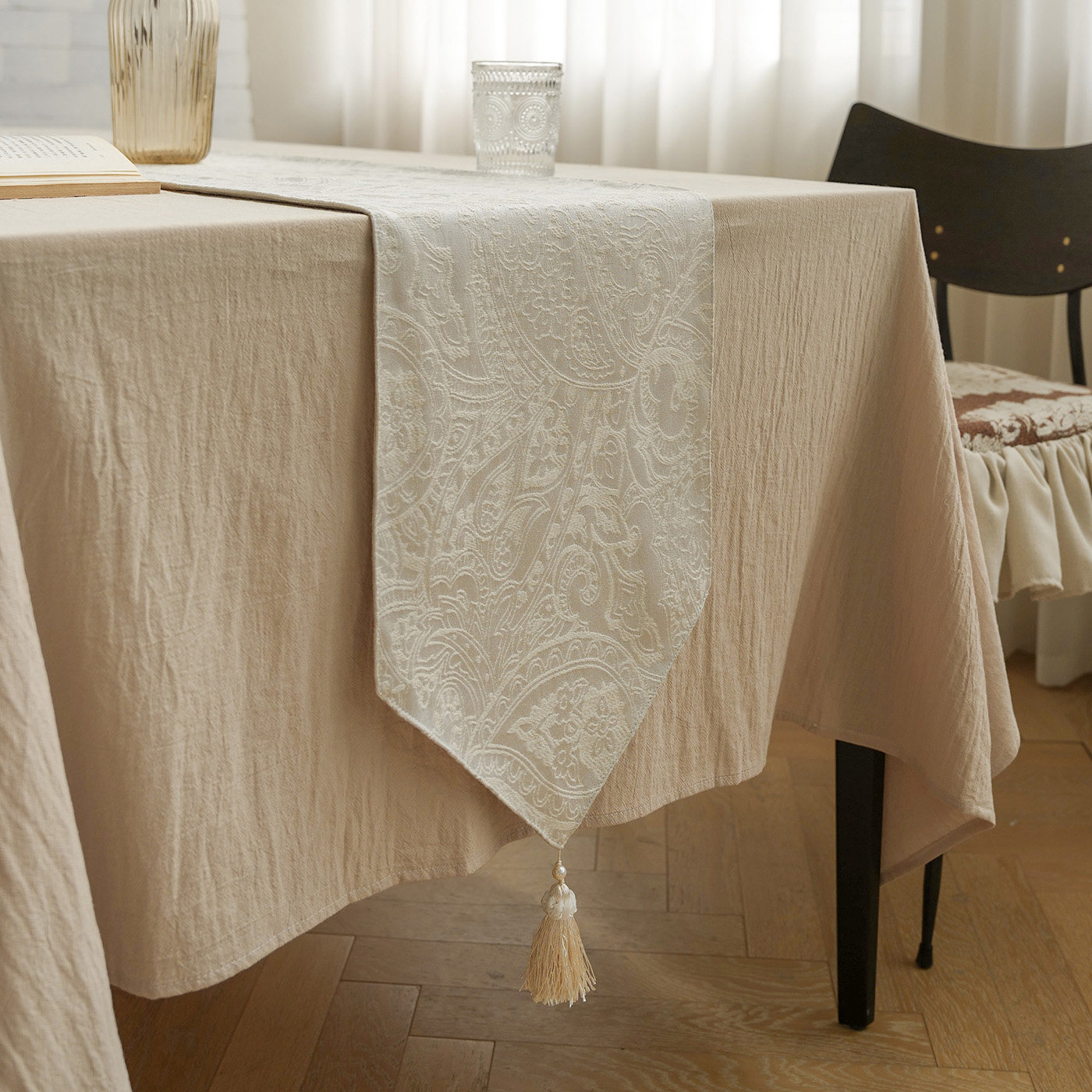 莉娜刺绣桌旗布艺流苏长条形电视柜桌布防尘防水鞋柜盖巾盖布餐桌,淘宝优惠券,粉丝福利购,淘宝优惠卷