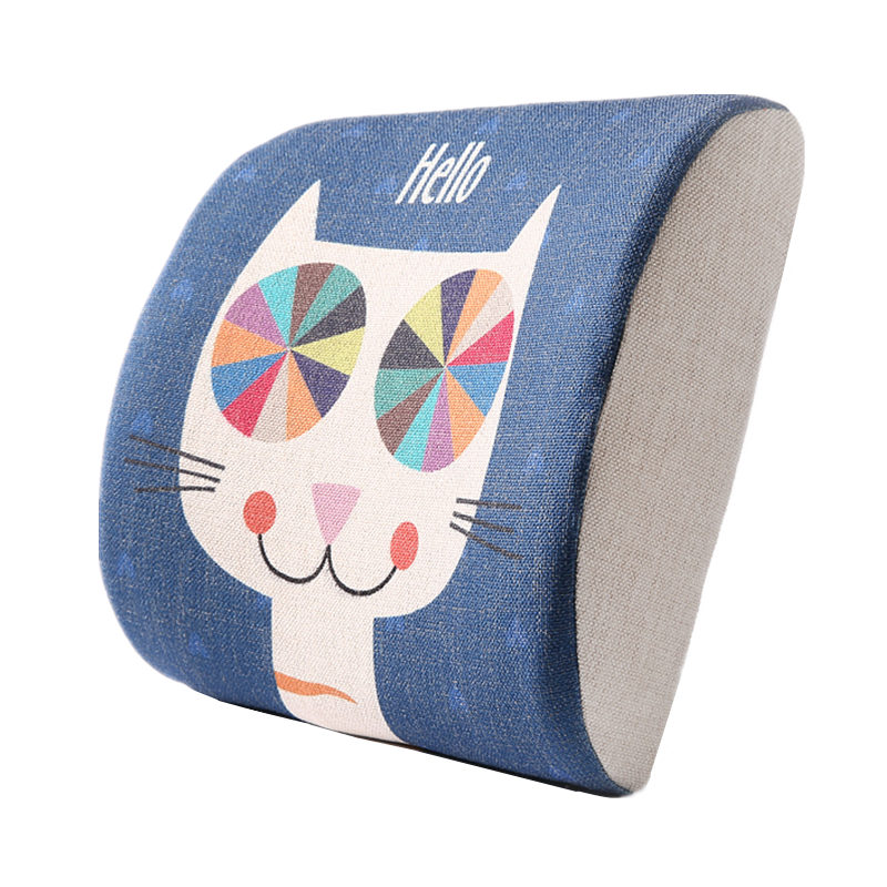 棉麻靠枕卡通腰靠办公室腰枕记忆棉靠背腰垫汽车沙发抱枕护腰靠垫 - 图3