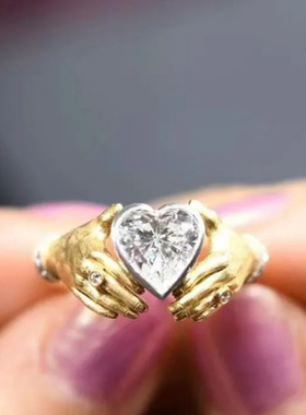 双手奉上你的心可爱小众戒指