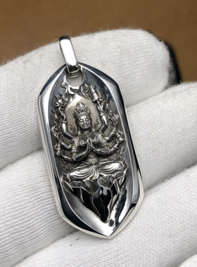 千手观音映制精工吊坠纯铜镀银手工吊坠男女属鼠本命佛项链挂件款