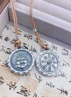 创意大黑天吉言吊坠藏式民族风复古做旧黑财神招财转运圆牌挂件款