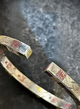 道系青年复古五路财神手镯男女招财转运开口个性精致百搭时尚手环