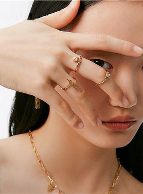 创意新款设计师款麻将戒指女个性设计感中发开口指环国潮尾戒子