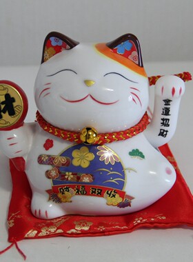 电摇手招财猫红宝石狐狸釉彩陶瓷