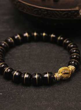 椰蒂镶黄铜复古直切原生态手链男