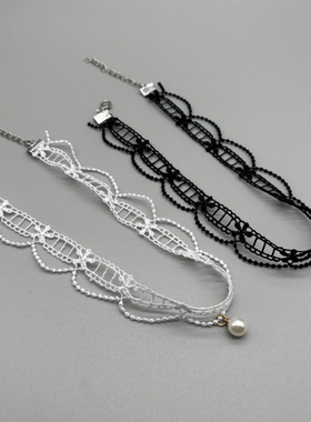 项链女白色蕾丝珍珠颈链网红同款少女气质项圈颈带超仙锁骨链脖饰