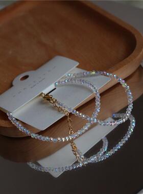 进口水晶圆珠链女超闪颈链