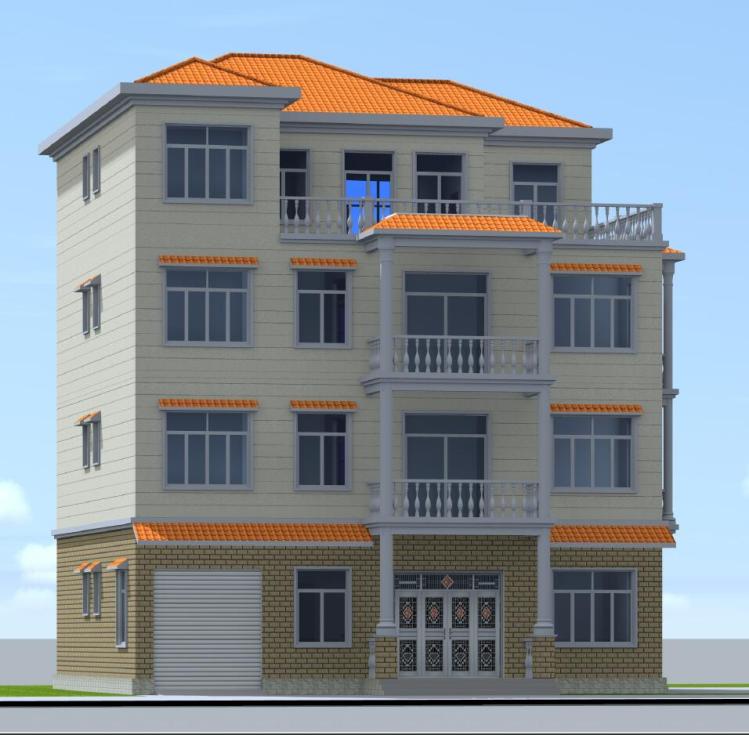 14.9x14.3 三层半简单漂亮美观实用农村别墅设计图施工图效果图 - 图1