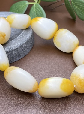 新疆和田玉黄皮白肉籽料原石颗颗天地皮羊脂白玉手串手链 大开门