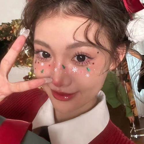 圣诞节妆容脸贴纹身贴 甜心少女氛围感蝴蝶结卡通腮红妆COS派对 - 图3