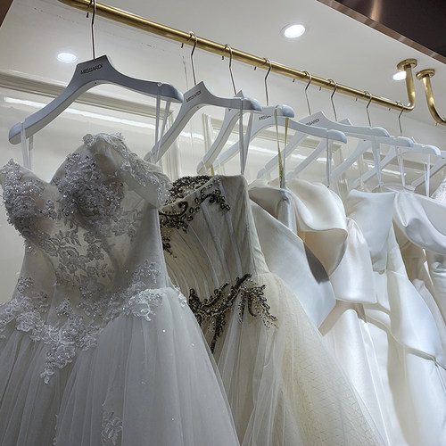 纯白色实木衣架质挂衣撑植绒防滑无痕男女装服装店婚纱童LOGO定制 - 图2