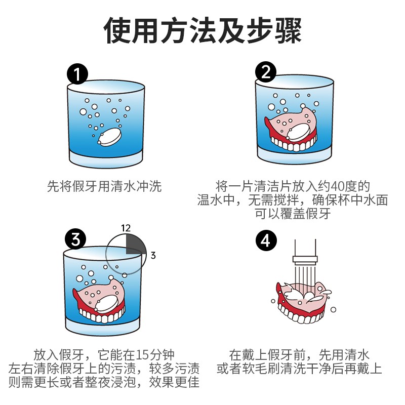 雅克菱假牙清洁片60片洗假牙清洁液保持器牙套清洗抑菌假牙泡腾片 - 图1