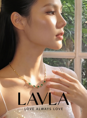 LAVLA法式复古祖母绿镶钻项链