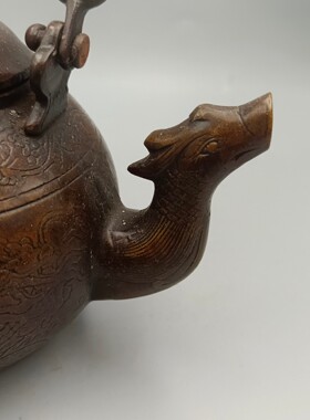 古韵斋 凤嘴狮盖提梁壶铜酒壶摆件 家居装饰工艺品 古玩收藏批发