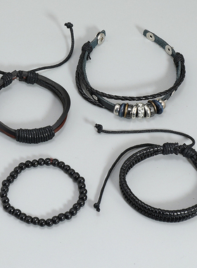 Foreign Trade Vintage Leather Bracelet Beaded Men皮革手链男
