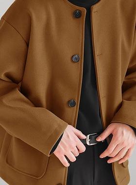 2025冬季外贸新款设计感宽松休闲毛呢外套无领夹克男Men's jacket