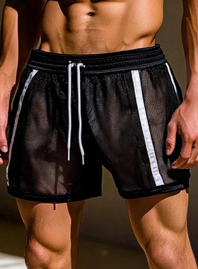 春夏欧美男士薄款性感透视网纱短裤夜店演出服Men's sexy shorts