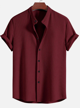 欧美男装2025夏季新款纯色休闲衬衫大码宽松短袖衬衣Men's Shirts