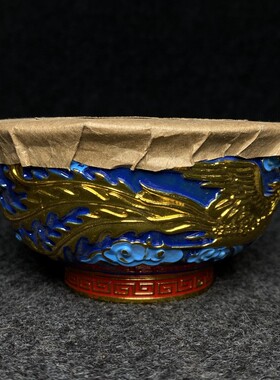 大清乾隆年制刺绣收藏盒内珍藏铜鎏金彩绘碗封藏御用沉香倒流香