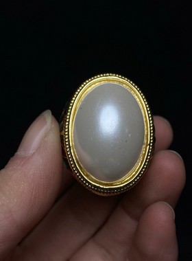 古玩收藏乾清宫藏宫廷御用漆器盒内珍藏景泰蓝镶嵌猫眼石戒指一套