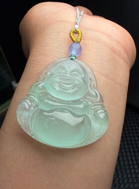 高品质翡翠冰种笑脸佛吊坠飘花飘绿时尚女款玉佛吊坠挂件