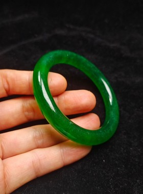 缅甸老坑帝王绿翡翠手镯冰古典满绿圆条玉石女款玉镯送人生日礼物