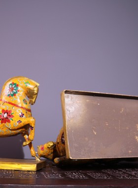 古玩珍品纯铜景泰蓝马到功成生肖马战马唐马盛世马 一对文案摆件