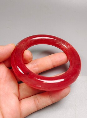古玩旧藏老红翠玉冰种圆条玉手镯女血红玉石红翡玉镯子