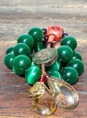 民俗怀旧复古老式乾清宫藏猫眼石附漆盒朝珠盒宫廷御用十八籽手持