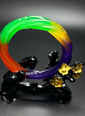 精品老翡翠色高冰紫罗兰麻花玉手镯冰种春彩三色男女款龙珠玉手环