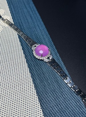 翡翠色冰种满紫圆牌手镯女款玉石手链送女友礼物手表款式