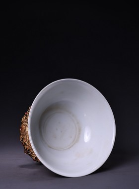 古玩鎏金掐丝底座粉彩缠枝纹瓷碗宫藏回流官窑古瓷居家珍藏品摆件