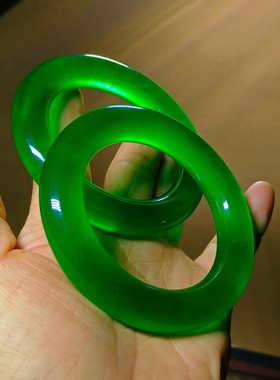 古玩宫藏盒装高冰种阳绿老翠玉手镯老玉女款祖母绿玉手环套装