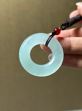 翠玉甜甜圈冰种怀古玉石环环相扣面包圈玉坠子母平安扣钥匙坠