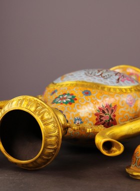 古玩景泰蓝龙把壶黄铜胎掐丝珐琅铜器家居佛堂装饰品创意礼品摆件