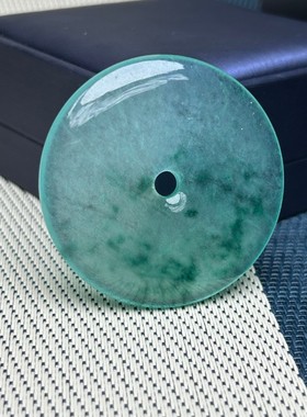 缅甸冰种飘花翡翠色平安扣吊坠冰透海蓝色男女同款挂件玉石颈饰