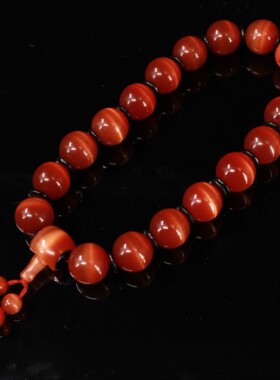 珍藏清代老宫廷御用罕见珍贵猫眼手持十八佛珠猫眼把玩球一套收藏