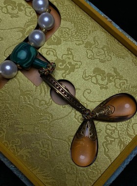 民俗古玩收藏佛珠手串十八粒紫色贝珠手持佛珠一条 配老刺绣盒子