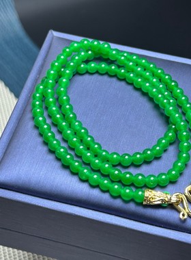 缅甸翡翠色小米珠万能扣锁骨链阳绿色玉项链吊坠新中式国风毛衣链
