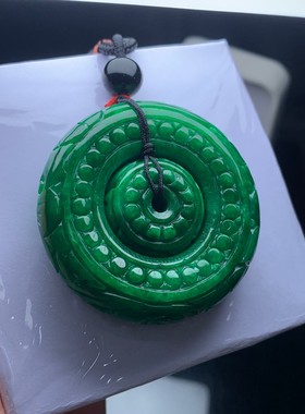 同心平安扣翡翠飘阳绿精雕仿古子母平安扣翡翠玉挂件吊坠