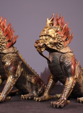 纯铜麒麟客厅摆件招财风水装饰