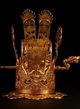 古玩收藏宫廷御用铜鎏金手工掐丝镶嵌宝石精美头冠冠冕发箍老物件