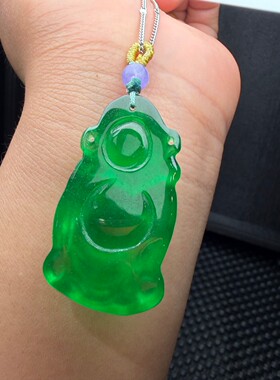 缅甸翡翠冰种阳绿财神吊坠男女款玉石挂件项链玉坠吊坠玉坠