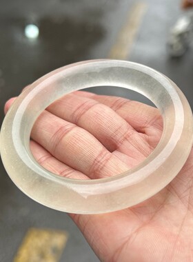 白月光玉髓手镯冰种飘花玉镯子老坑贵妃正圈圆条女款玉石送妈妈