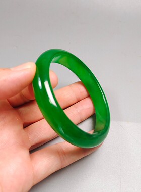 祖母绿玉手镯翡翠色玉镯帝王绿匾条镯子女款冰种玉镯送礼物